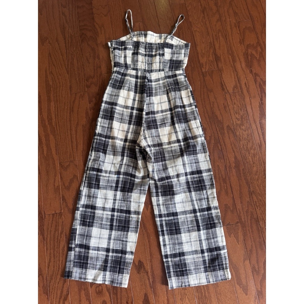 First Monday Plaid Wide Leg Jumpsuit XS Black White Button Detail Cotton - Picture 3 of 9